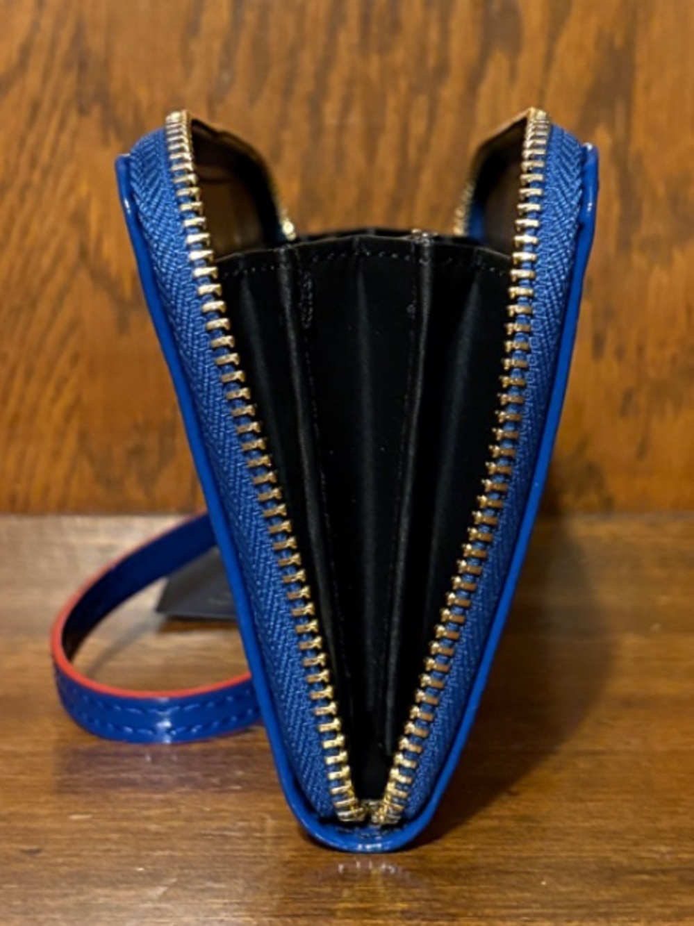 NWT-Arcadia-Zip Around Continental Wallet-Embossed Logo-Patent Leather-Sapphire - Picture 8 of 16